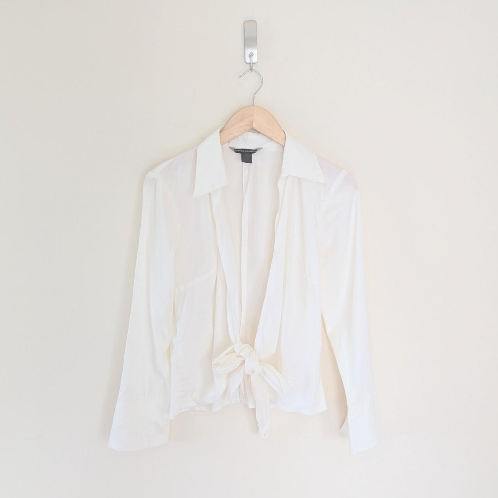 Vintage 90s White Cotton Tie Front Shirt